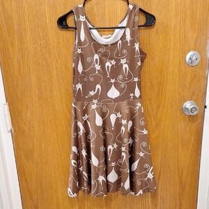 Cowcow brown and white cat stretch skater dress
